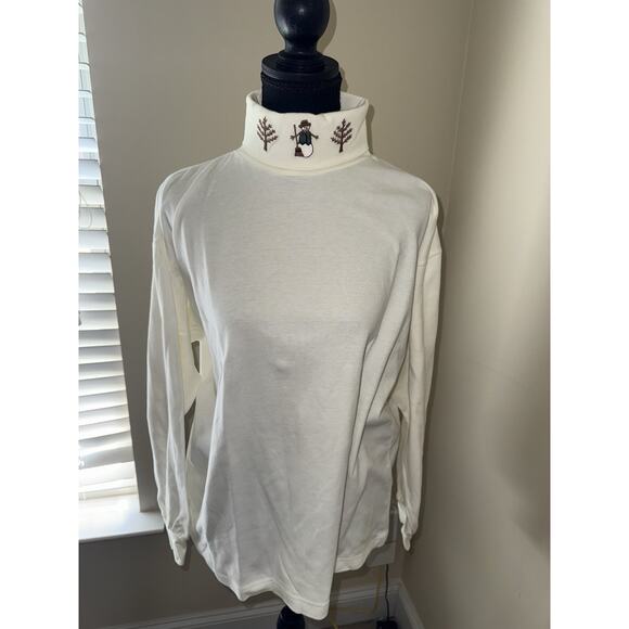 Bellepointe Women’s Off White Holiday Christmas Snowman Embroidered Turtleneck L - Picture 1 of 5